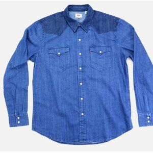 Levi's Western Denim Shirt Classic Two Tone Indigo 100% Cotton Men's Size XXL